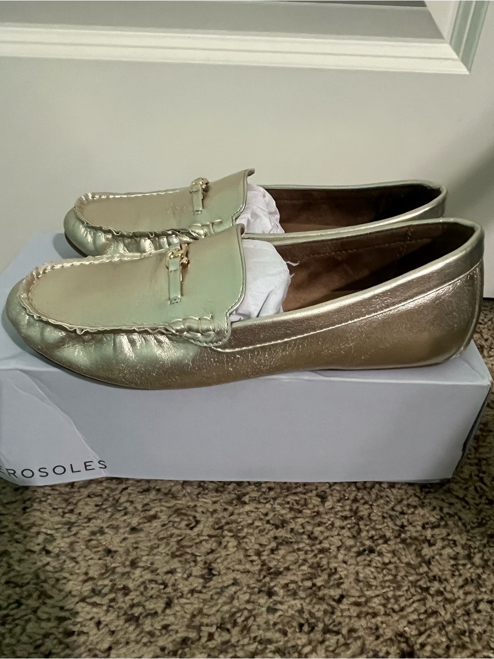 AEROSOLES Metallic Gold Slip-On Loafers